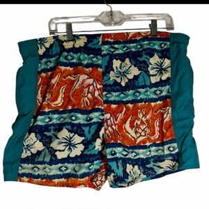 Vintage OP Ocean Pacific Lined Swim Trunks Teal Floral Surf Hawaiian Mens Medium